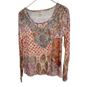 Sundance Boho Patchwork Pink/Orange/Blue Top with Embroidery Size S EUC